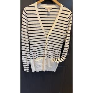 Banana Republic Navy Blue And White Preppy Sailor Striped Cardigan Sweater M
